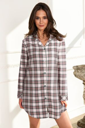 'Cotton Flannel' nightshirt, army/terracotta