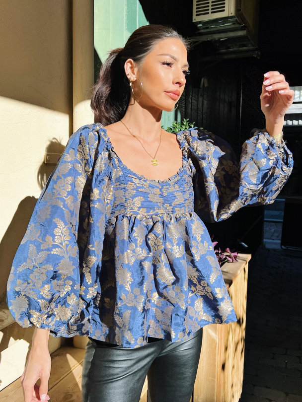 Brocade Top - French Blue  - Image 1