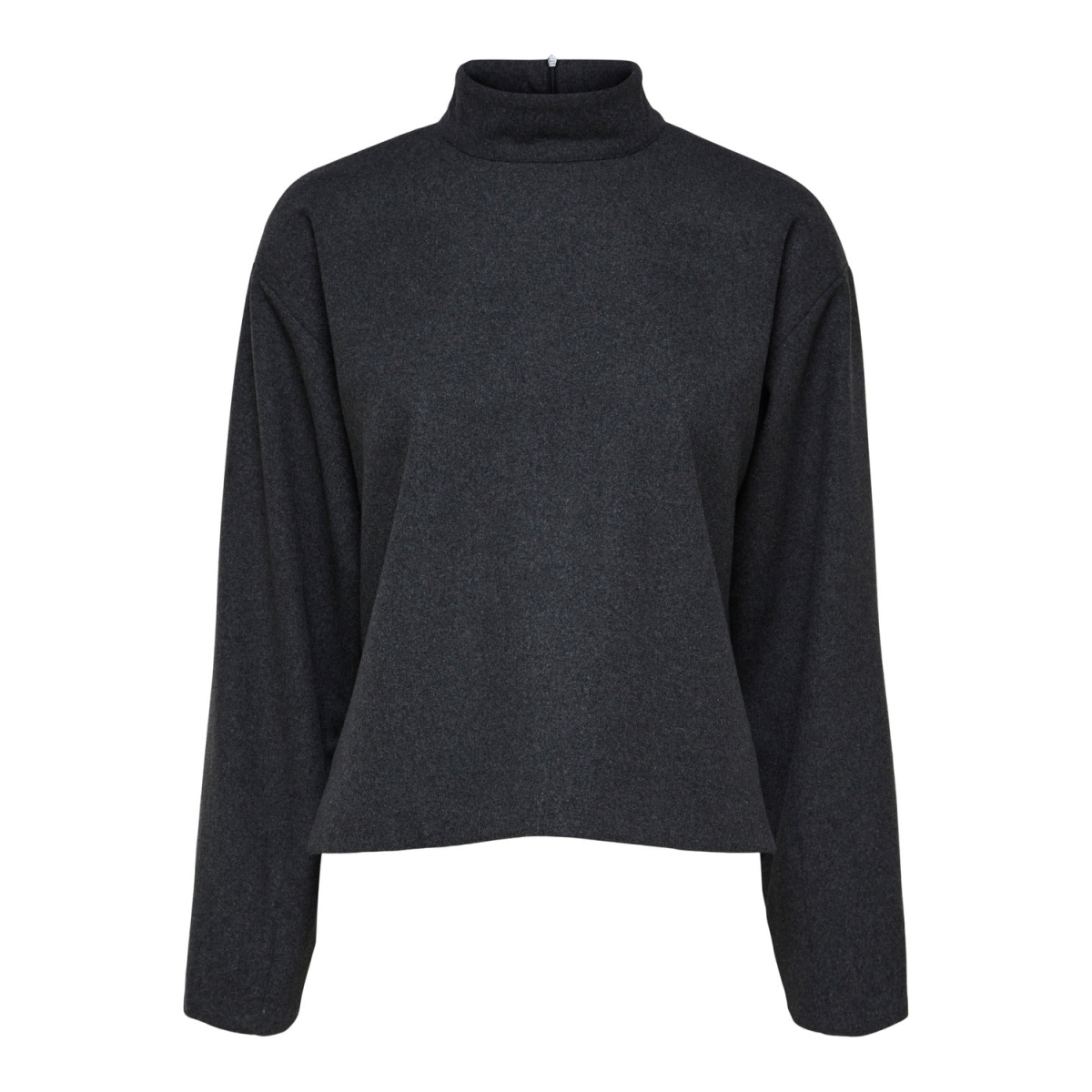SELECTED FEMME Ula Cropped Wool Top Dark Grey Melange - HILLAMOI AS