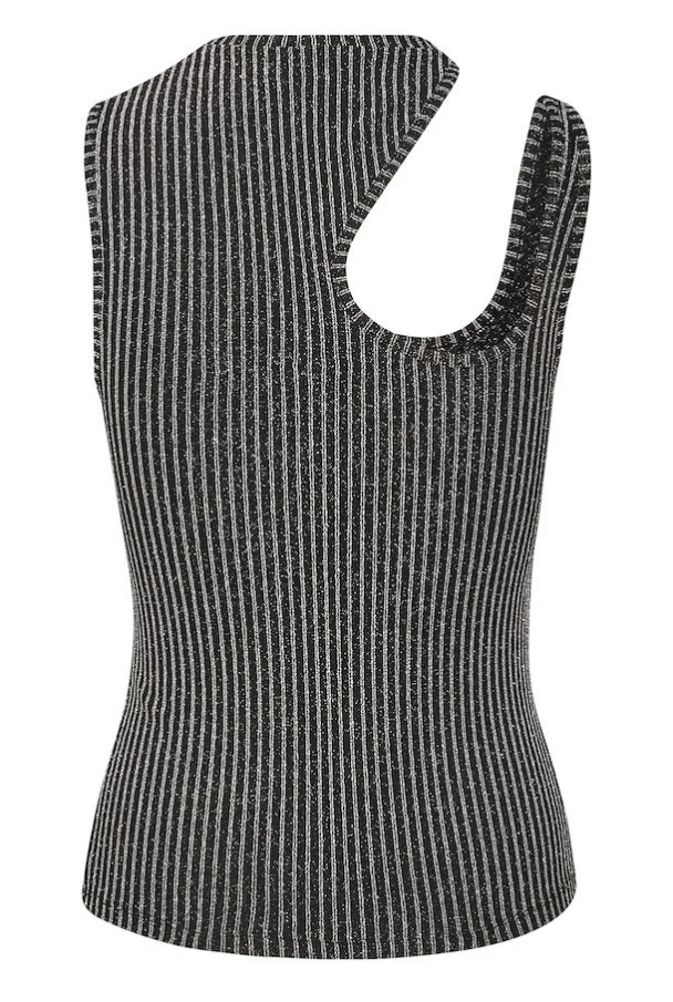 Drew Glitter Asym Top - Black/Silver Strip - Image 2