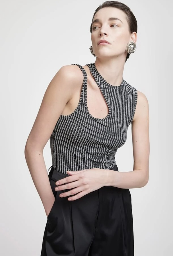 Drew Glitter Asym Top - Black/Silver Strip - Image 3