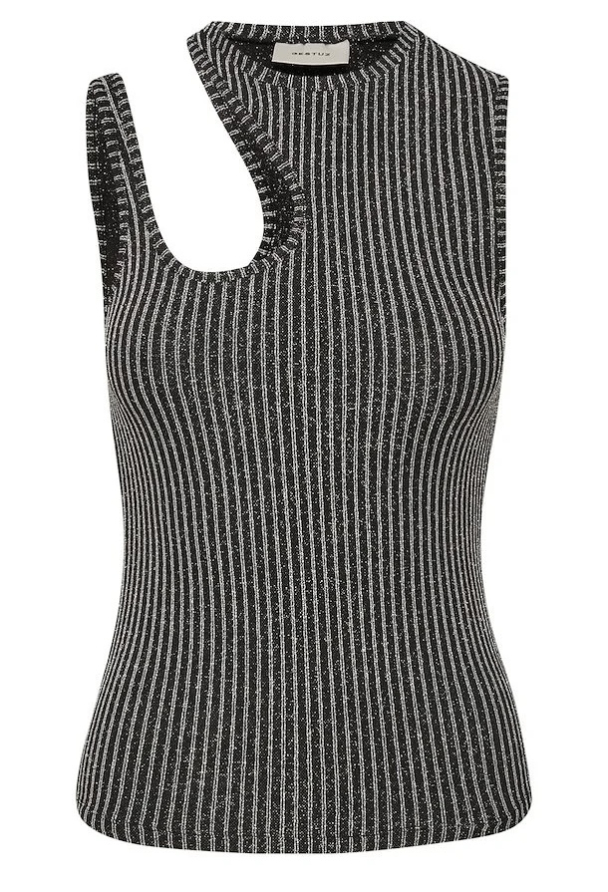 Drew Glitter Asym Top - Black/Silver Strip - Image 4