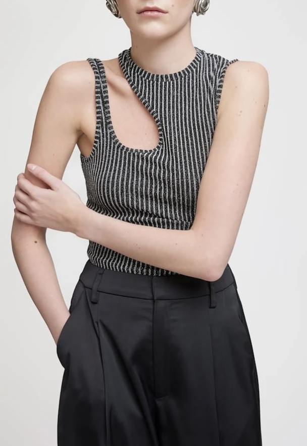 Drew Glitter Asym Top - Black/Silver Strip - Image 5