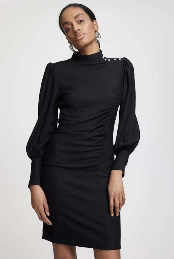 Rifa Button Puff Dress - Black  - Image 4