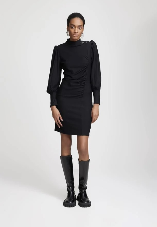 Rifa Button Puff Dress - Black  - Image 6