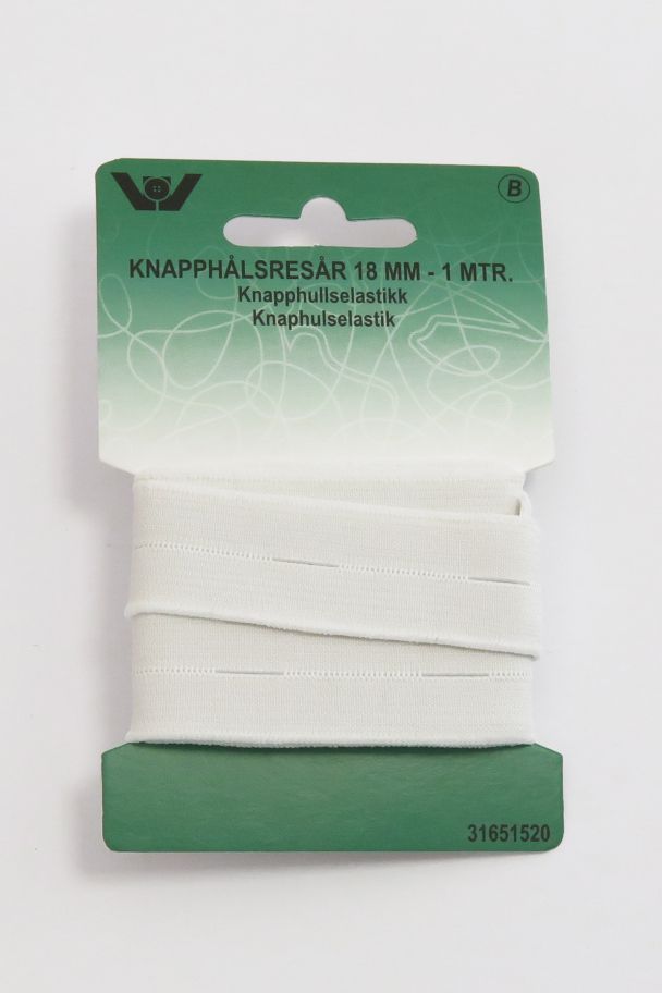 Knapphullsstrikk  Hvit 18mm - 1m