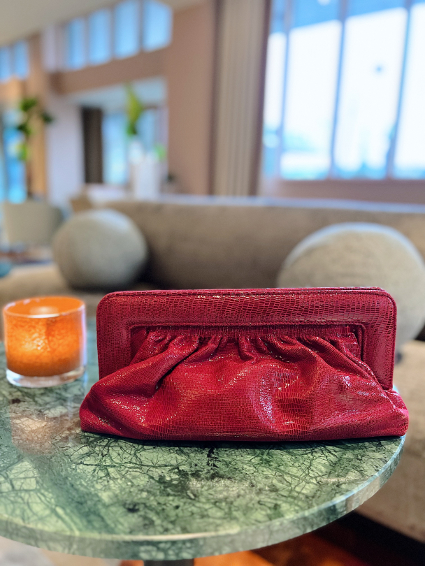 Velda Midi Snake Clutch - Rhubarb - Image 1