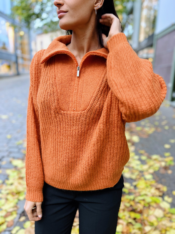Lusia Knit T-neck Zip - Orange Pepper  - Image 1