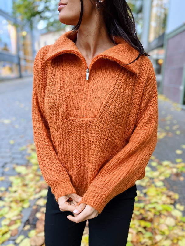 Lusia Knit T-neck Zip - Orange Pepper  - Image 5