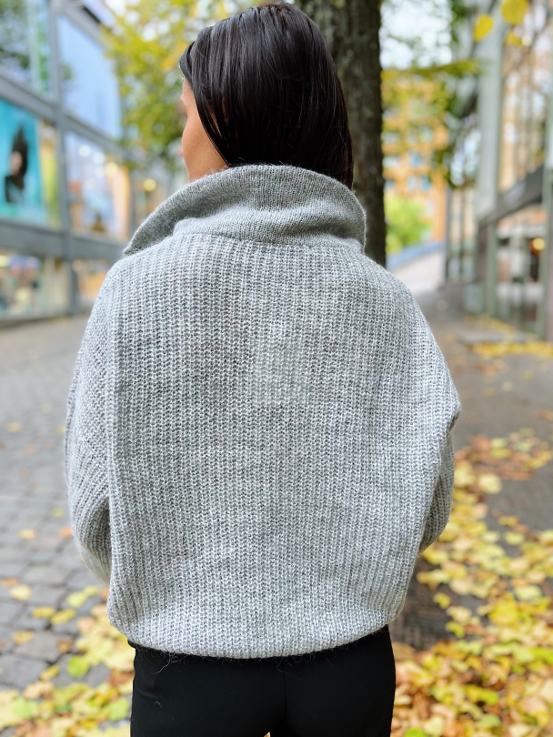 Lusia Knit T-neck Zip - Grey Melange - Image 4