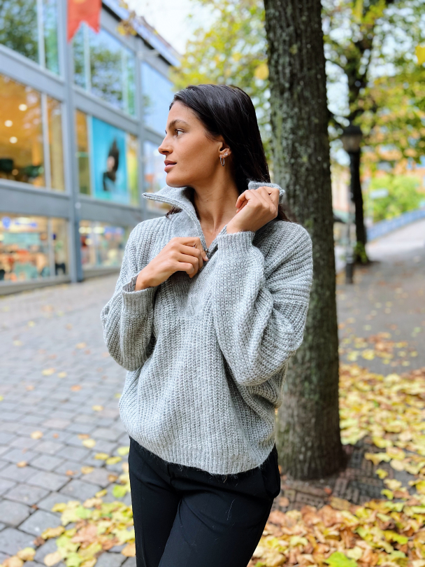 Lusia Knit T-neck Zip - Grey Melange - Image 5