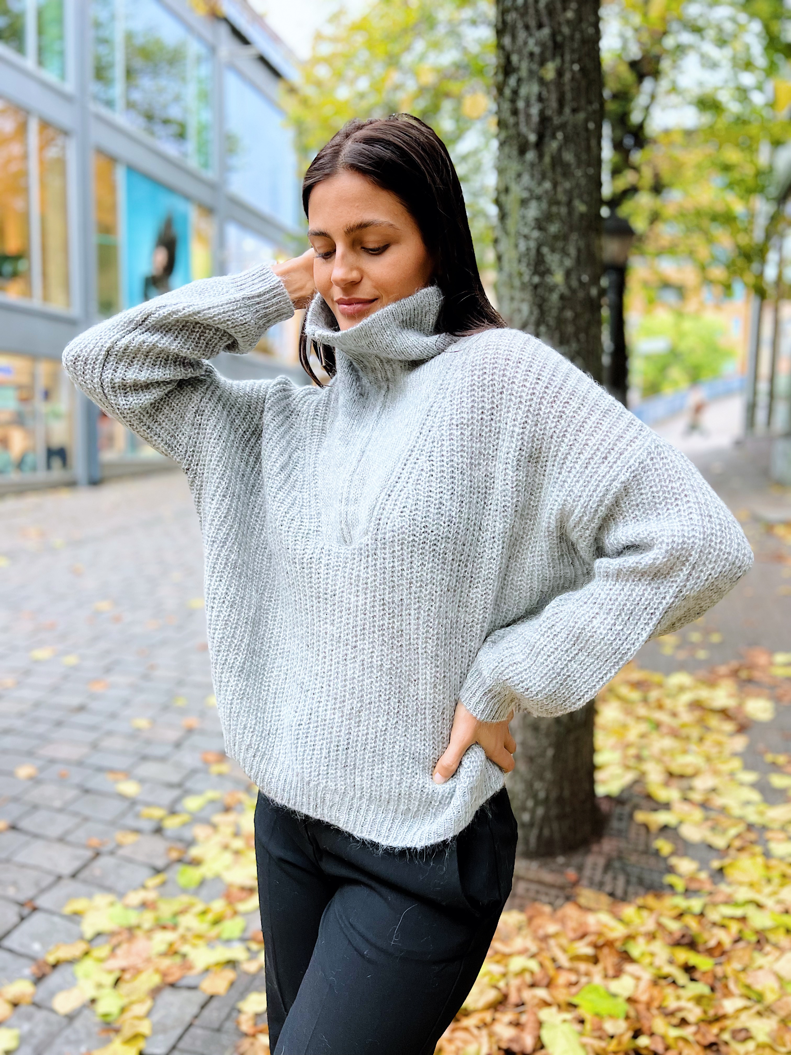 Lusia Knit T-neck Zip - Grey Melange Second Female - Seven Tønsberg