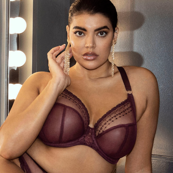 'Matilda' plunge bra, wine diamond