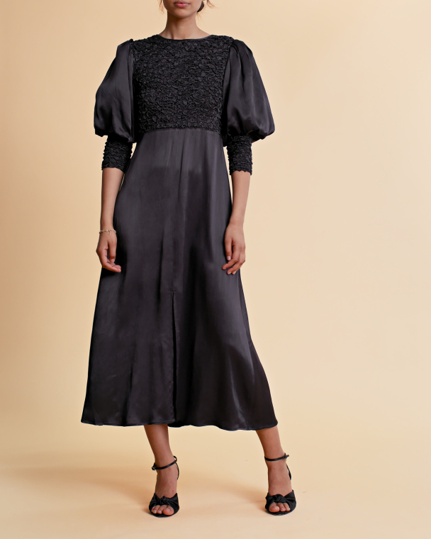 Crépe Satin Midi Dress - Black - Image 2