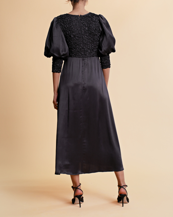 Crépe Satin Midi Dress - Black - Image 3