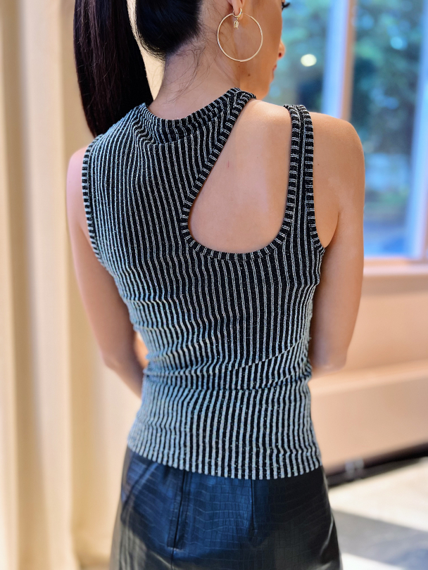 Drew Glitter Asym Top - Black/Silver Strip - Image 7