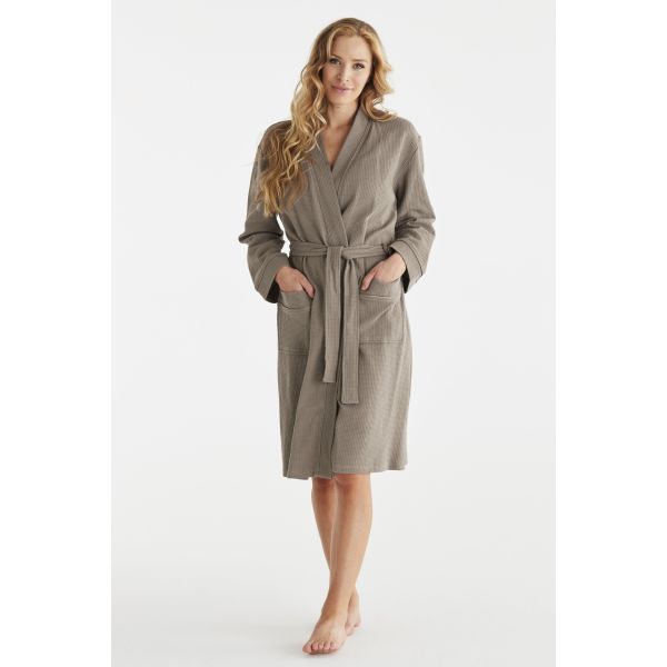 'Damella' waffle-knit robe, taupe