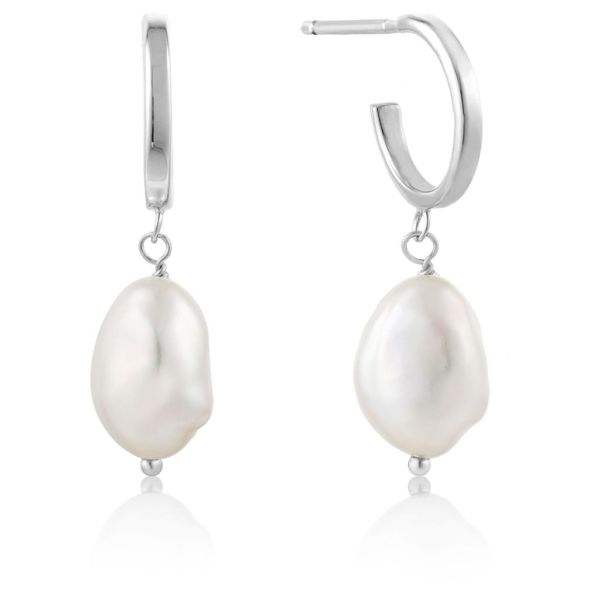 Pearl Mini Hoop Earrings - Silver