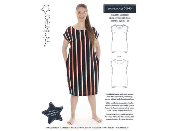 MINIKREA Løs midi kjole 34-50 70060