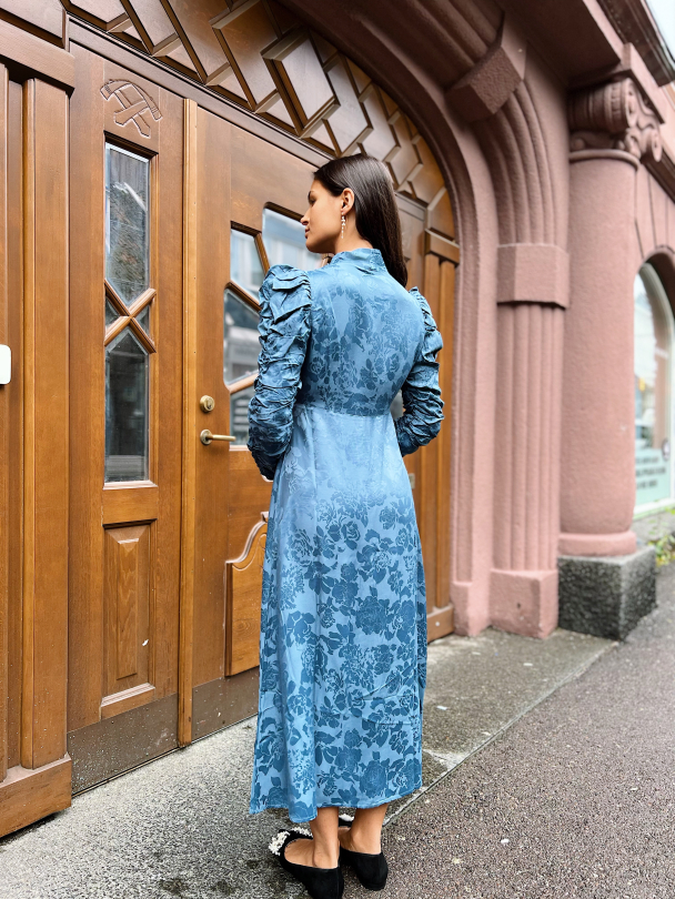 Jacquard V-Neck Dress - French Blue  - Image 3