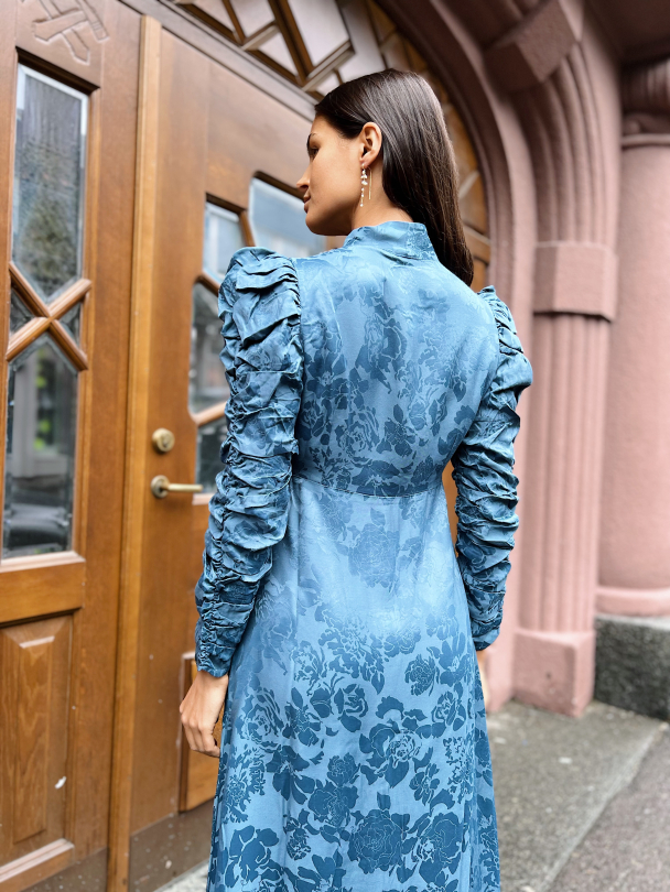 Jacquard V-Neck Dress - French Blue  - Image 4