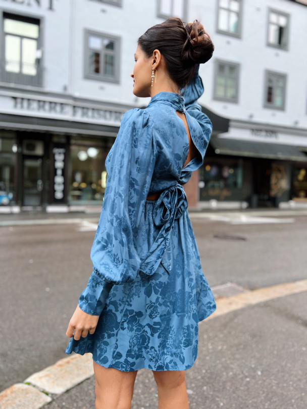 Jacquard Open Back Dress - French Blue  - Image 2