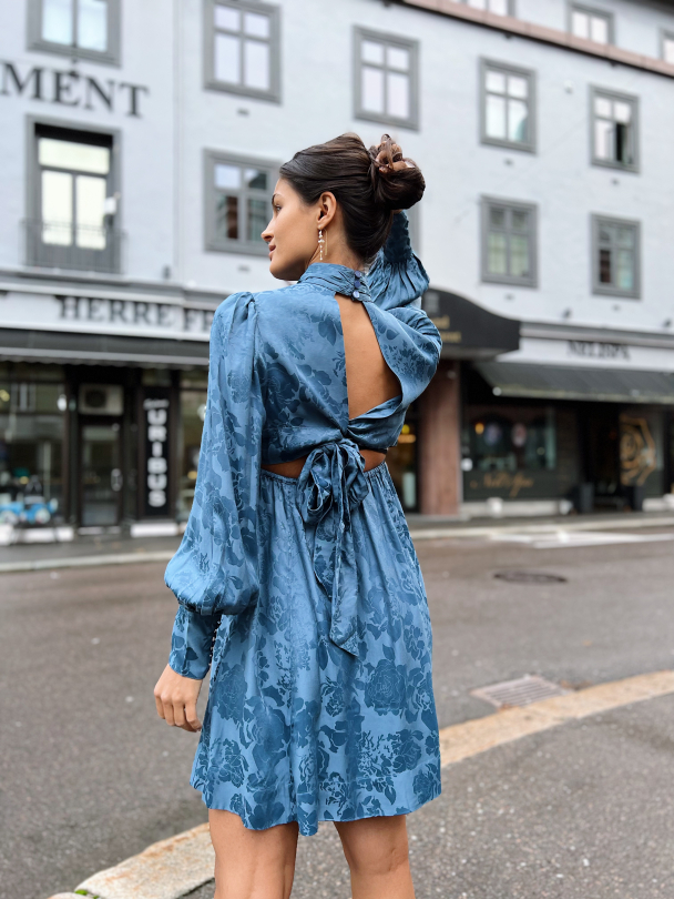 Jacquard Open Back Dress - French Blue  - Image 3