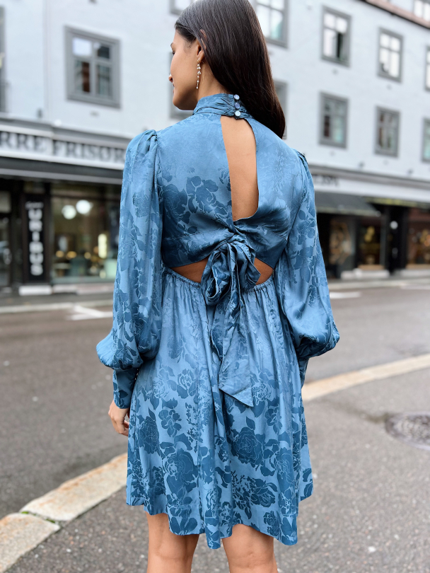 Jacquard Open Back Dress - French Blue  - Image 5