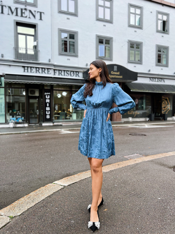 Jacquard Open Back Dress - French Blue  - Image 6