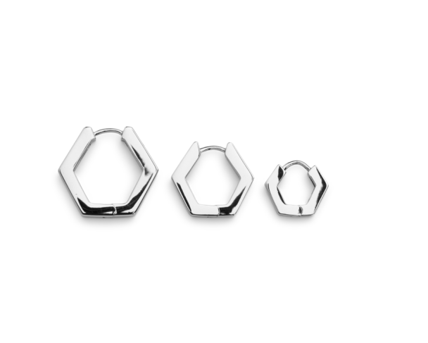 Hexagon Hoops Silver L - Image 2