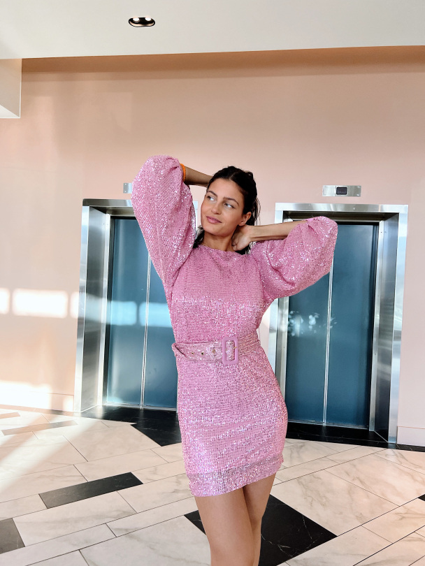 Sequins Puff Sleeve Mini - Pink  - Image 8