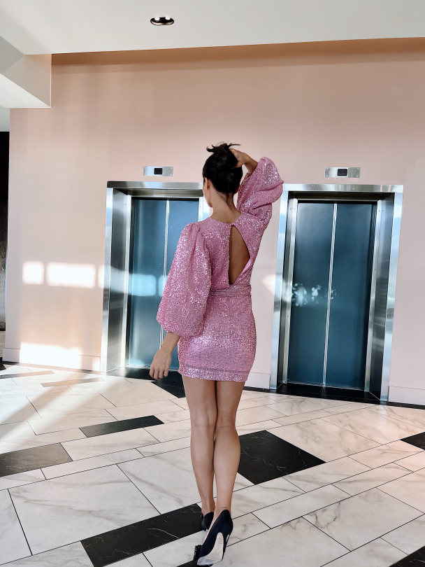 Sequins Puff Sleeve Mini - Pink  - Image 11