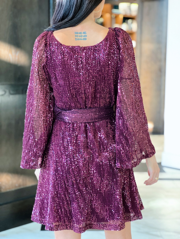 Sequins Mini Dress - Plum  - Image 3