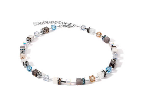 Chunky GEOCUBE Necklace Iconic Statement Precious Aqua/Beige