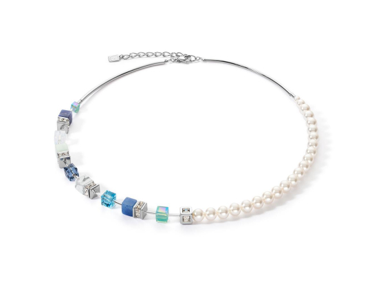 GEOCUBE Necklace Precious Fusion Pearls Aqua/Blue
