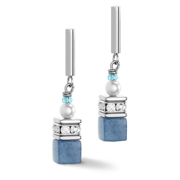 GEOCUBE Earrings Precious Fusion Pearls Aqua/Blue