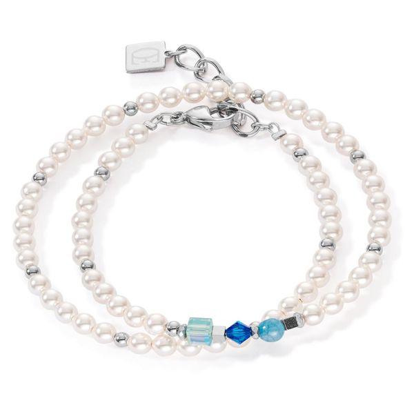 Bracelet Princess Pearls Wrap Around Silver/Blue