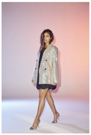 Alice Sequin Oversize Blazer | Silver green | Blazer fra Co'couture