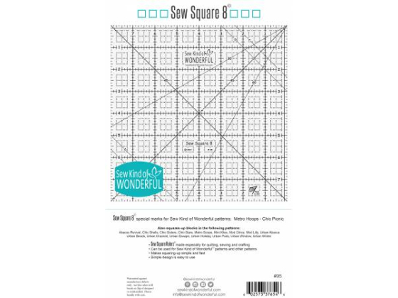 Sew Square 8 Ruler8in square up ruler with easy to read lines and numbers. Sew Square rulers can easily be marked with a permanent marker (ie: Sharpie) for other patterns and other square up points. Marks can easily be removed with a little nail polish remover.8in square up ruler with easy to read lines and numbers. Sew Square rulers can easily be marked with a permanent marker (ie: Sharpie) for other patterns and other square up points. Marks can easily be removed with a little nail polish remover.
