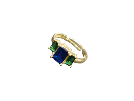 Forgylt ring m. blåcubic zirkonia (Regulerbar)