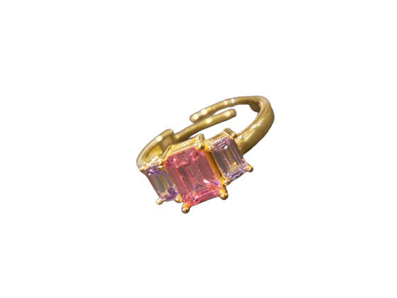 Forgylt ring m. rosa cubic zirkonia (Regulerbar)