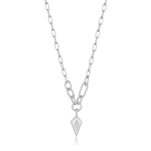 Sparkle Drop Pendant Chunky Chain Necklace - Silver