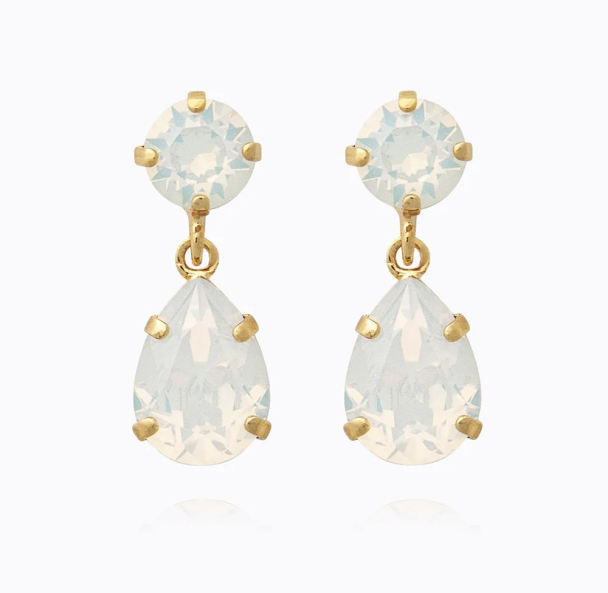 Mini Drop Earrings - Gold White Opal - Image 1