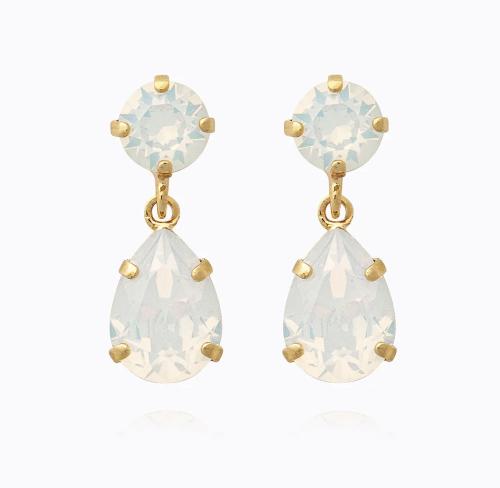 Mini Drop Earrings - Gold White Opal