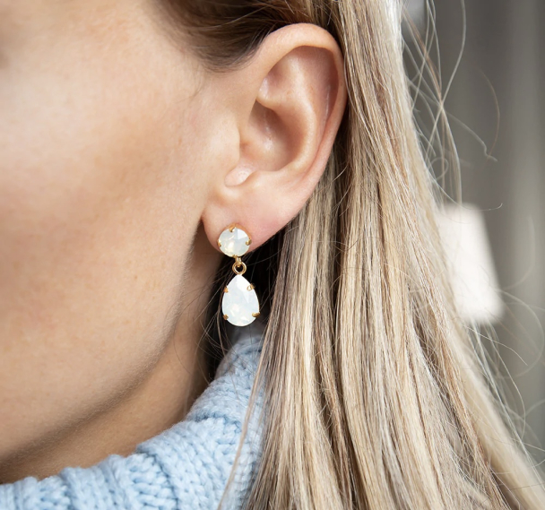 Mini Drop Earrings - Gold White Opal - Image 2