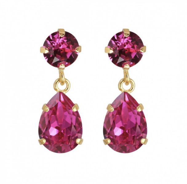 Mini Drop Earrings - Gold Fushia