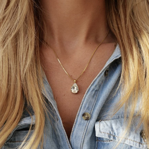 Mini Drop Necklace - Gold Crystal  - Image 2