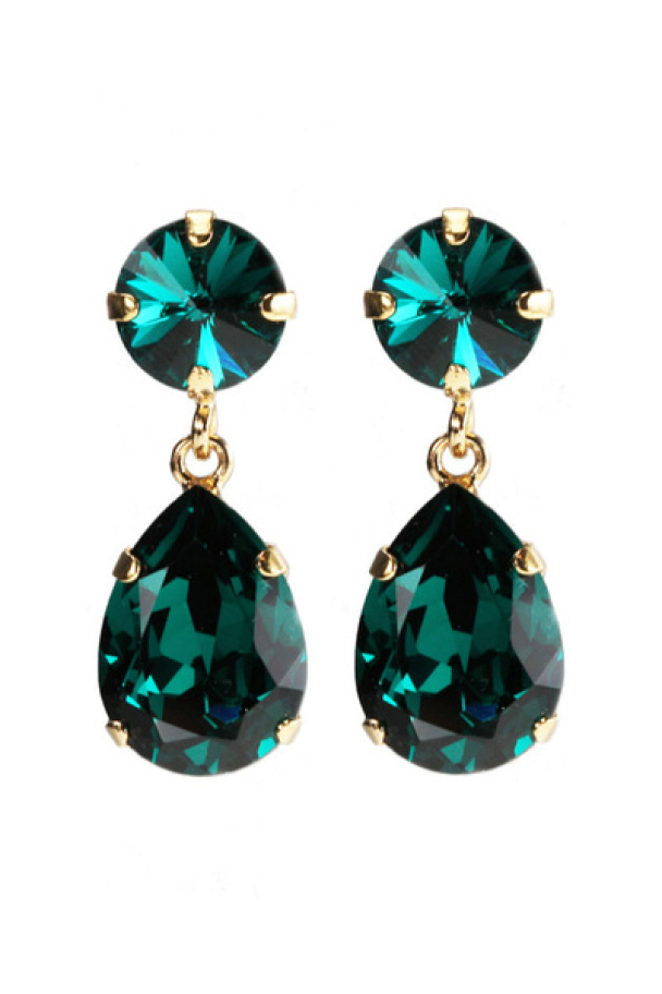 Mini Drop Earrings - Gold Emerald - Image 2