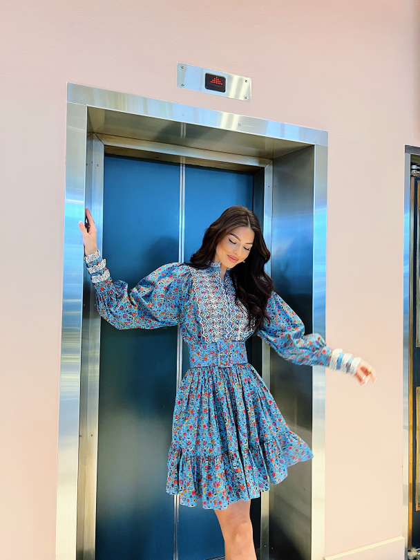 Poplin Mini Dress - Blue Garden  - Image 3
