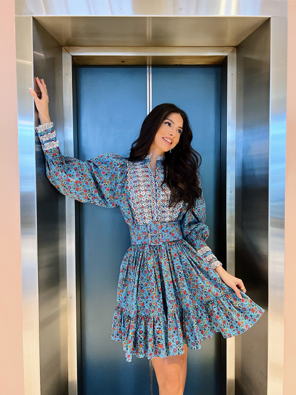 Poplin Mini Dress - Blue Garden  - Image 4